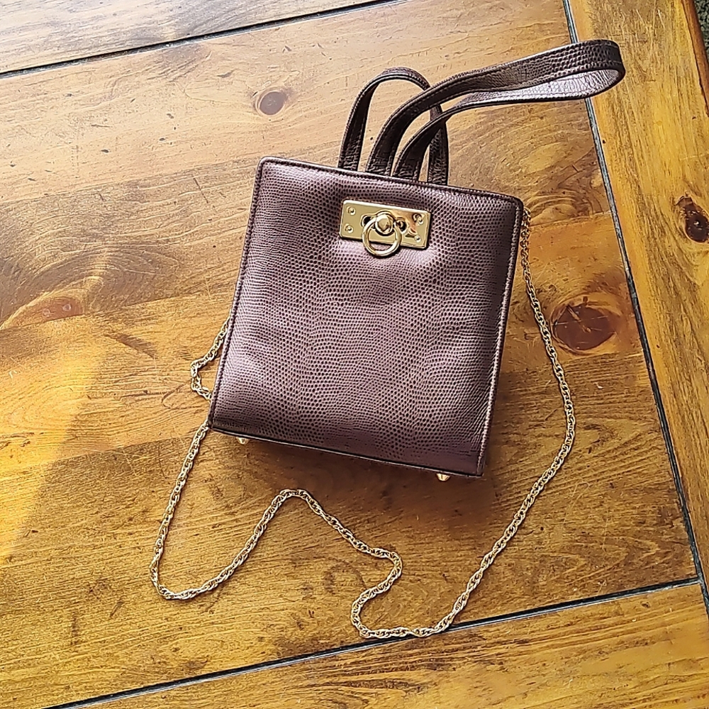Leather Y & S Mini Purse Clutch with Gold Chain Strap